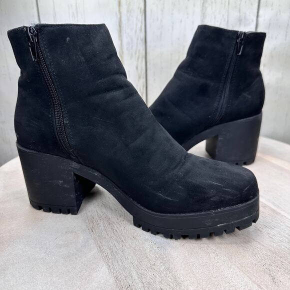 New Look Womens Black Ankle Boots Size 6 Platform Zip Faux Suede Block Heel Boot - Picture 1 of 12
